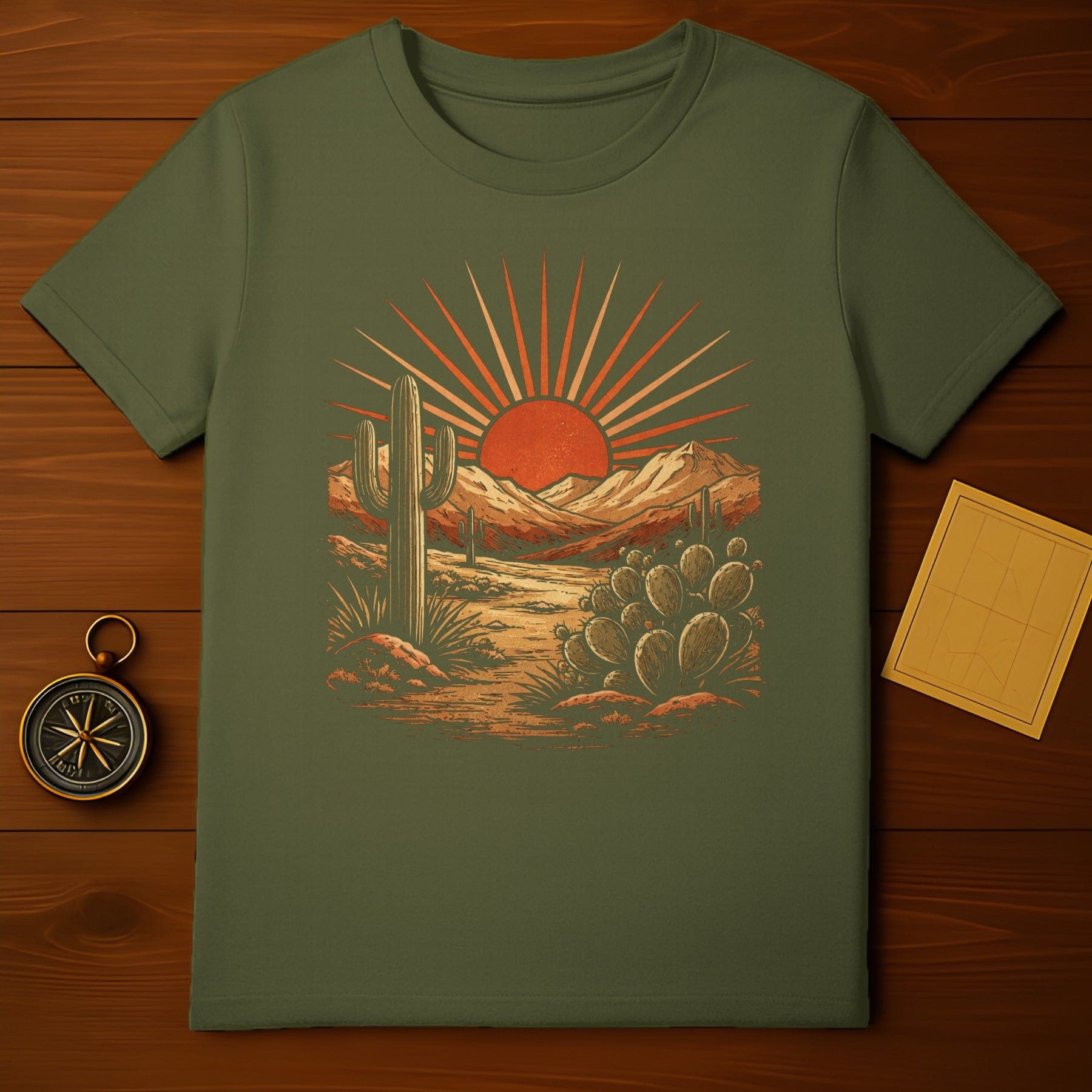 Desert Sunrise with Cactus Design Graphic T-Shirt