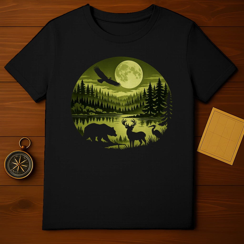 Wildlife Scene with Moonlit Forest Animals T-shirt