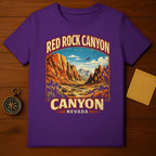 RED ROCK CANYON NEVADA Scenic Landscape T-shirt product type
red rock canyon, nevada, canyon, desert landscape, mountain design, scenic view, nature print, outdoor apparel, travel shirt, vintage style, graphic tee, purple shirt, adventure gear, southwest design, hiking clothing, national park, rock formation, desert plants, bird sky, usa travel