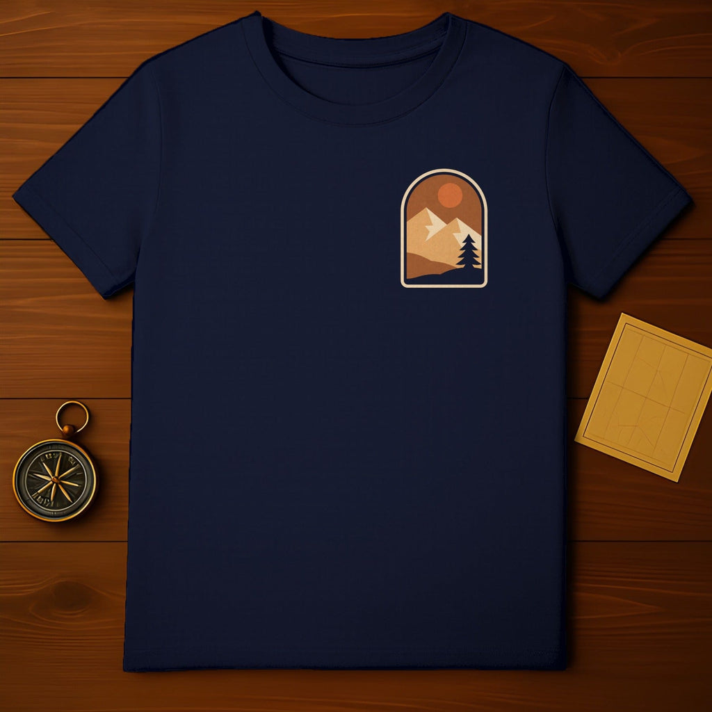 Navy blue mountain sun tree graphic shirt product type
TShirt, Shirt, Apparel, Clothing, Top, Navy, DarkBlue, BlueShirt, Mountain, Nature, Outdoor, Sun, Tree, PineTree, Landscape, GraphicTee, Adventure, Camping, Hiking, Exploration