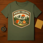 Where I Belong Camping Tent and Fire T-shirt