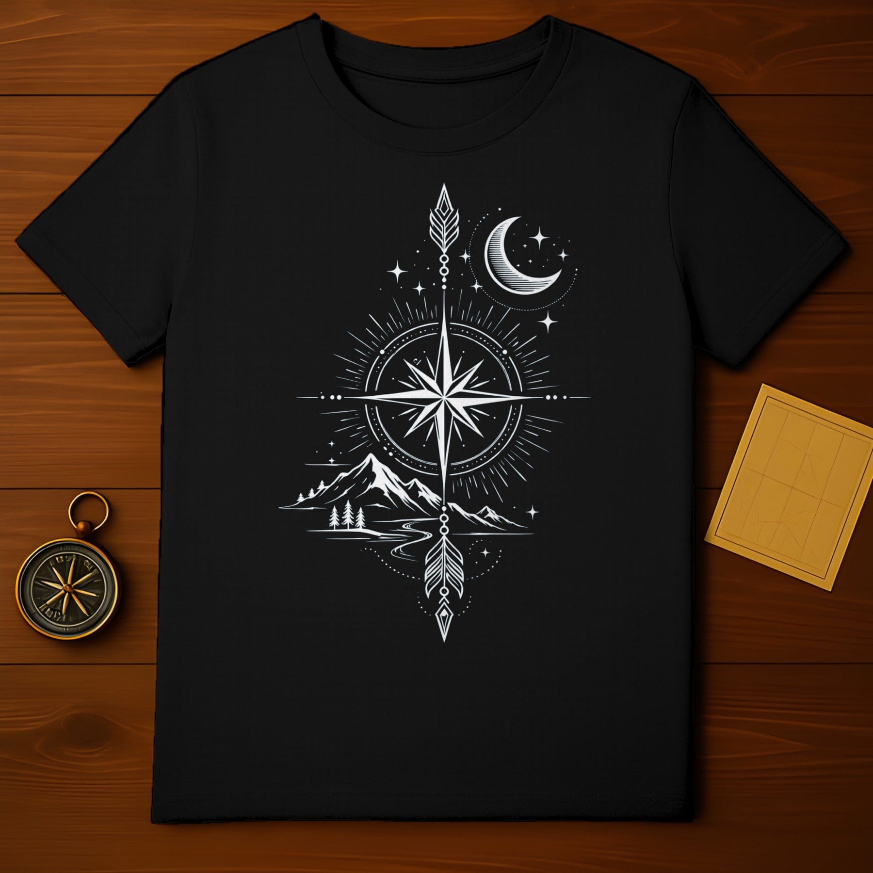 Celestial Compass and Mountain Scene T-Shirt