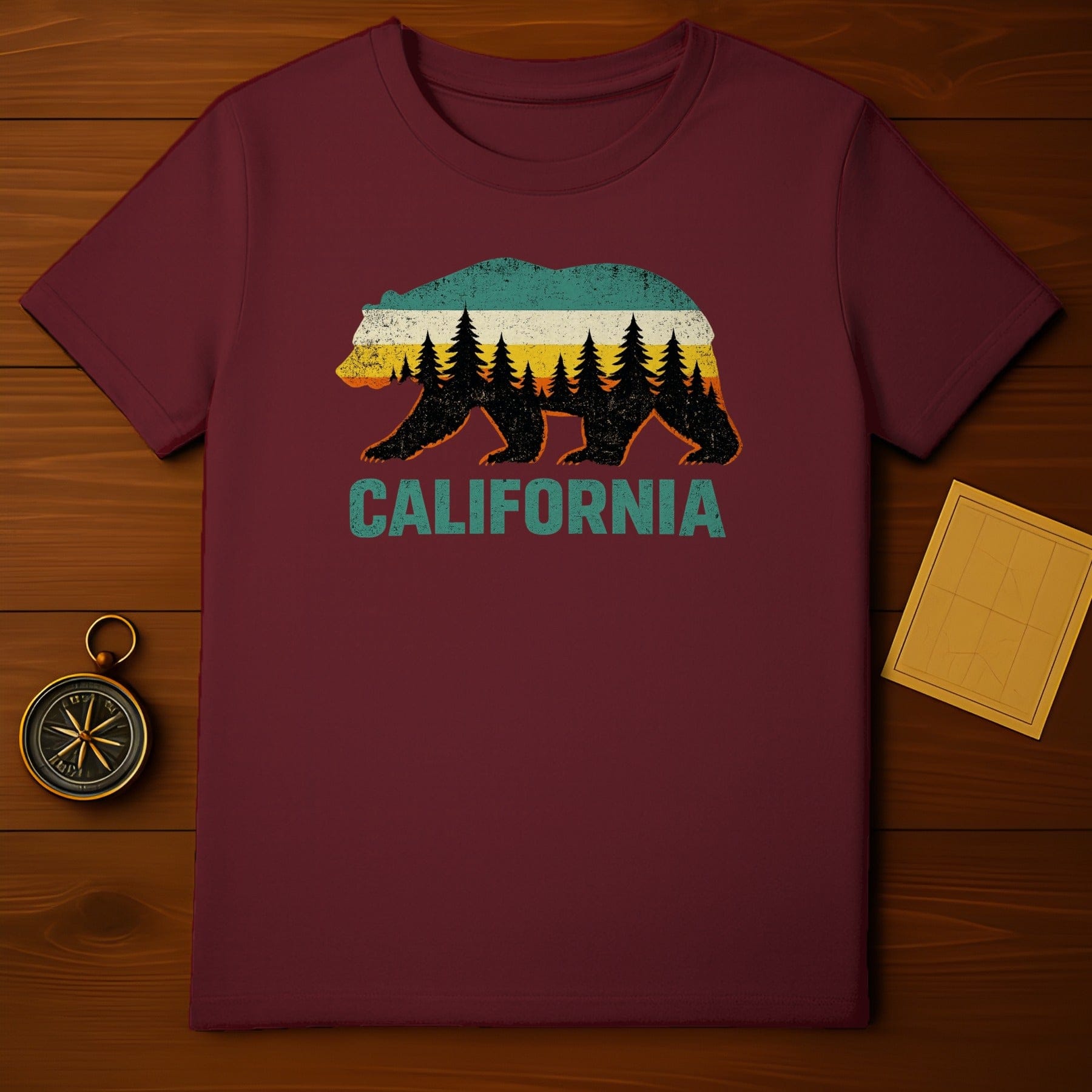 California Bear and Trees Graphic Tee Shirt