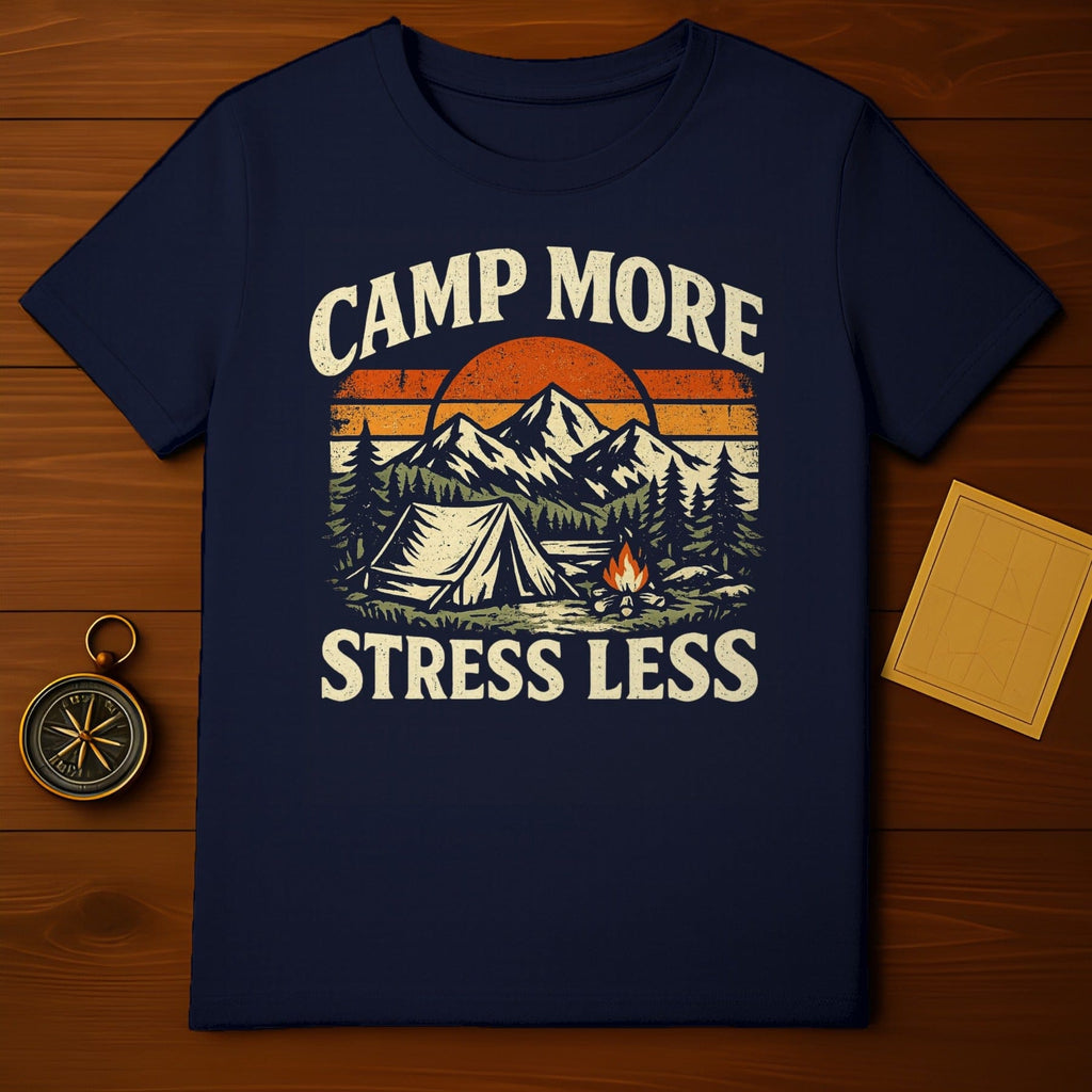 Camp More Stress Less Mountain Camping t-shirt