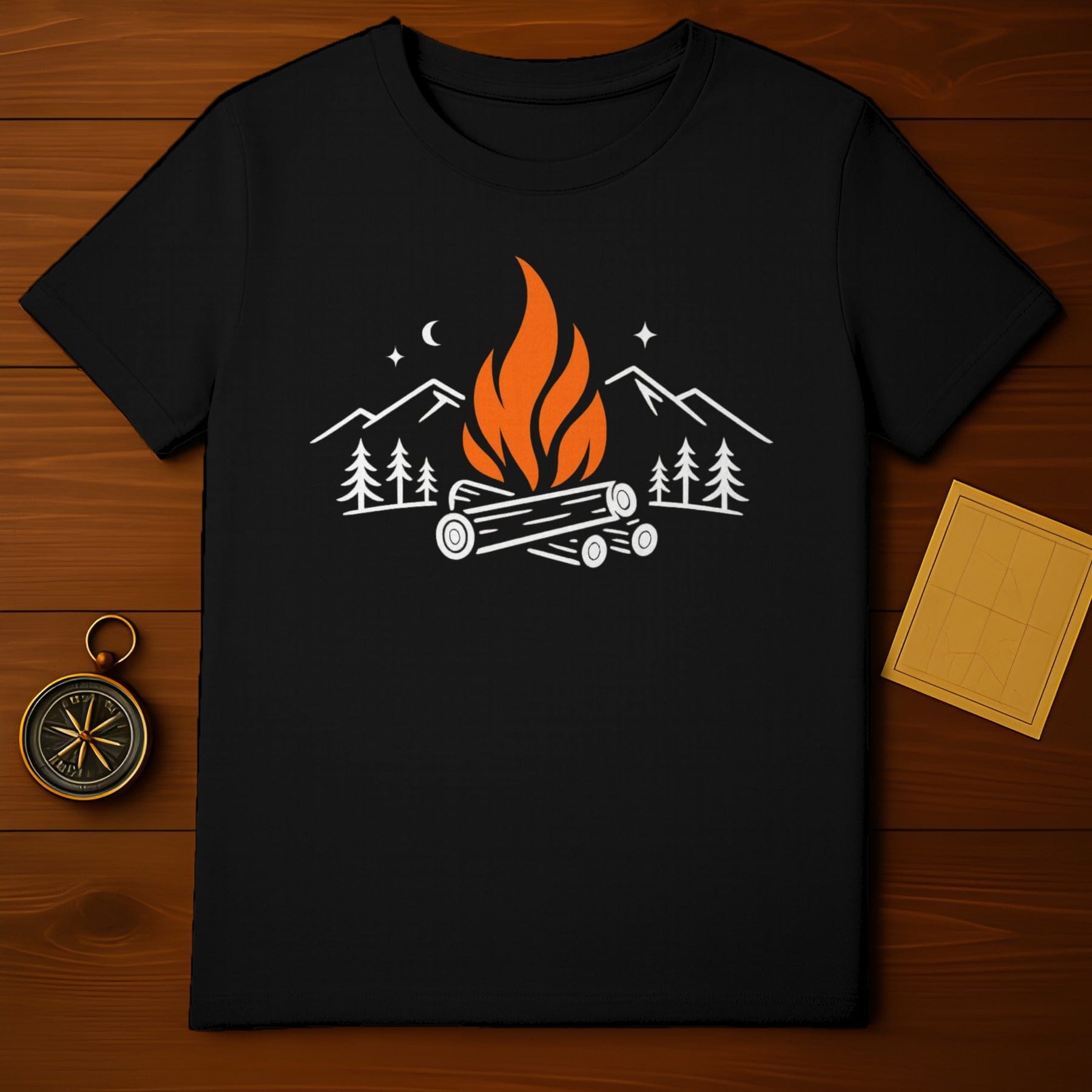 Campfire Mountain Pines Moon Stars Outdoor Night Scene product type