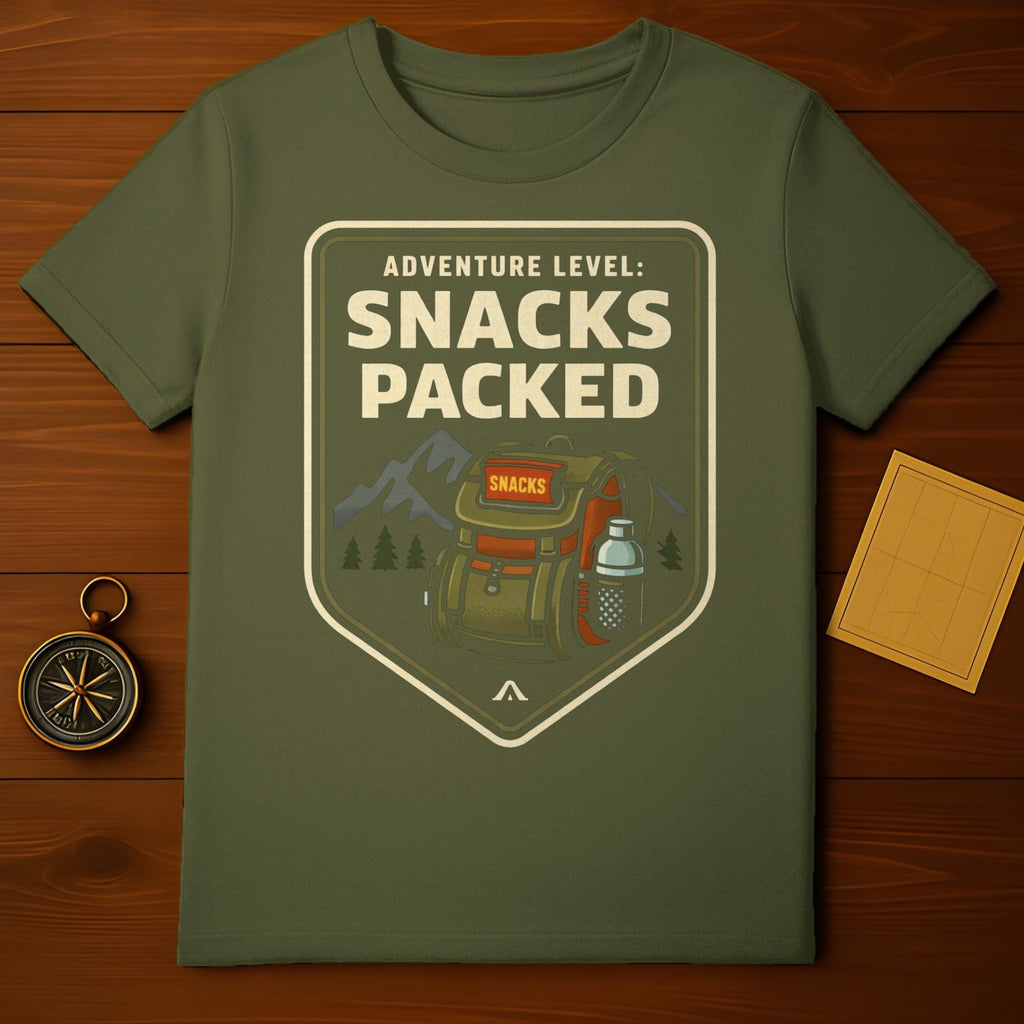 Adventure Level Snacks Packed Shirt Fun Graphic Tee