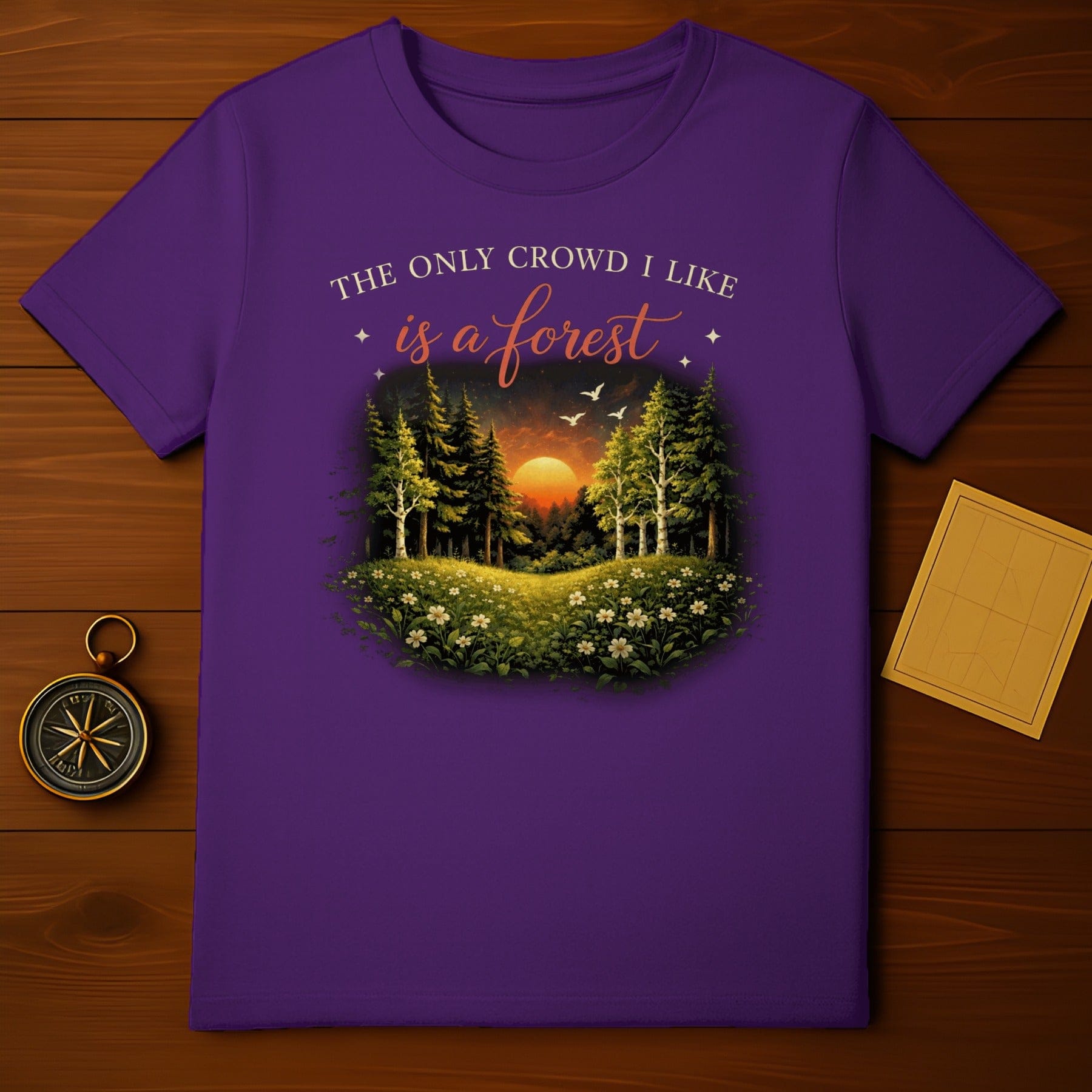 THE ONLY CROWD I LIKE is a forest sunset landscape product type
Forest design, Sunset scene, Nature lover, Tree art, Floral graphic, Outdoor enthusiast, Wilderness print, Peaceful vibes, Tranquil landscape, Solitude quote, Introvert style, Inspirational message, Green trees, Adventure seeker, Camping life, Hiking print, Bird illustration, Daisy flowers, Meadow landscape, Purple apparel
