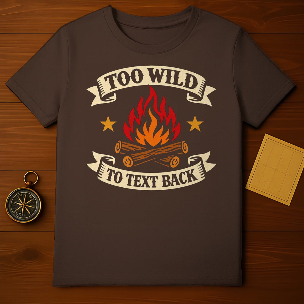 TOO WILD TO TEXT BACK Campfire Stars Graphic product type
Wild Saying
Campfire Scene
Outdoor Fun
Adventure Graphic
Nature Explore
Bonfire Design
Wilderness Trip
Camping Life
Text Back
Graphic Tee
Stars Art
Humor Quote
Forest Bound
Travel Vibe
Getaway Spirit
Unique Design
Dark Brown
Casual Style
Summer Vibes
Fire Logs