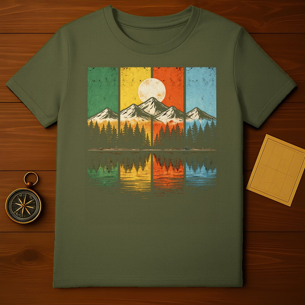 Mountain Sunset Graphic T-Shirt with Forest Reflection