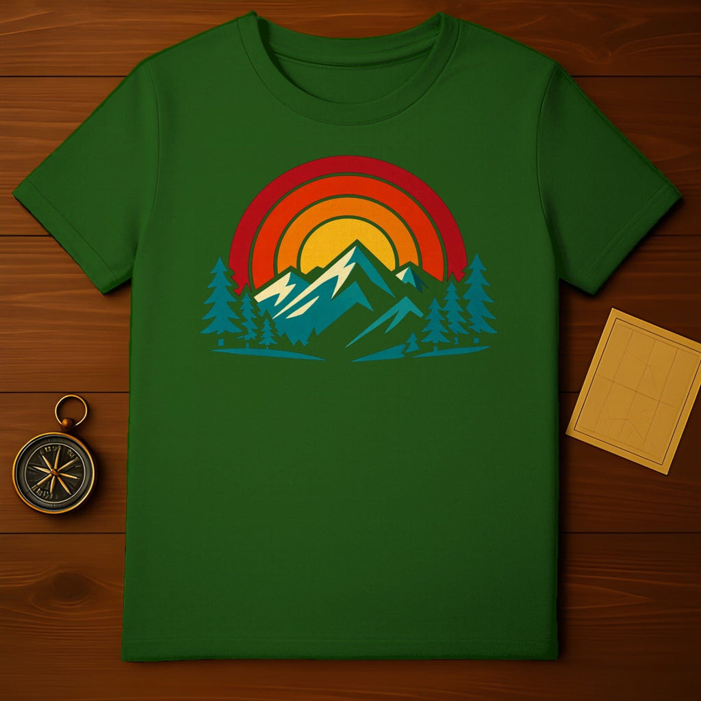 Vibrant Mountain Sunset Graphic Design Tee Shirt
