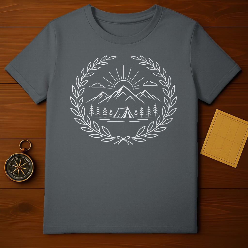 Mountain Camping Scene with Trees and Tent T-Shirt