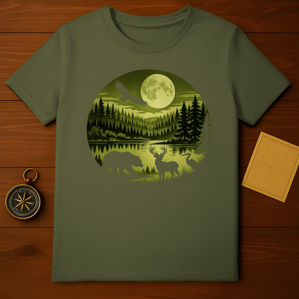 Moonlit Forest Wildlife Illustration T-shirt