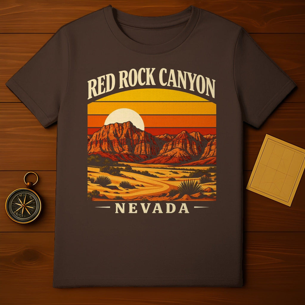 Red Rock Canyon Nevada Desert Sunset T-shirt product type
Red Rock Canyon, Nevada Desert, Sunset Graphic, Mountain Landscape, Nature Design, Outdoor Apparel, Travel Tee, Adventure Shirt, Retro Aesthetic, Vintage Scene, Desert Southwest, Canyon Art, Hiking Gear, Unique TShirt, Vacation Gift, Explore Nevada, Scenic Beauty, Arid Landscape, Brown Shirt, Graphic Tee