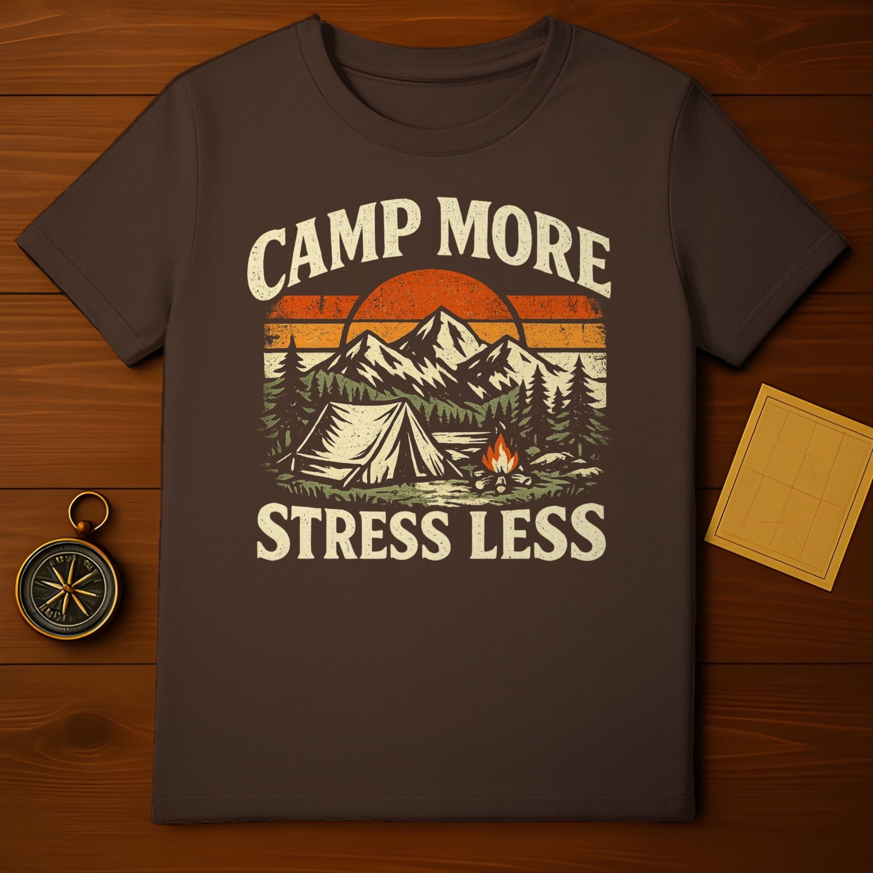 Camp More Stress Less Graphic Camping Shirt