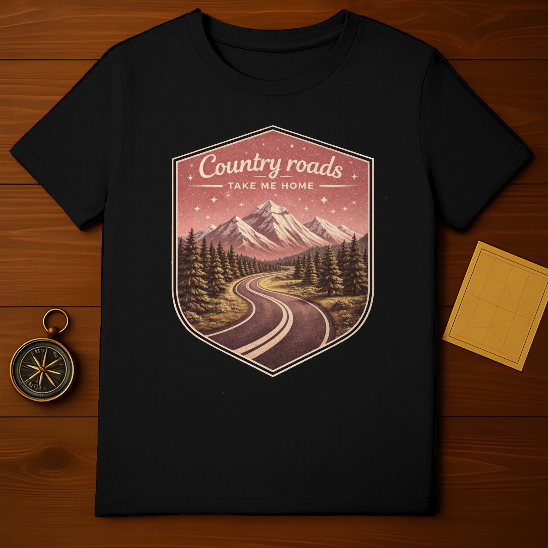 Country roads take me home graphic t-shirt