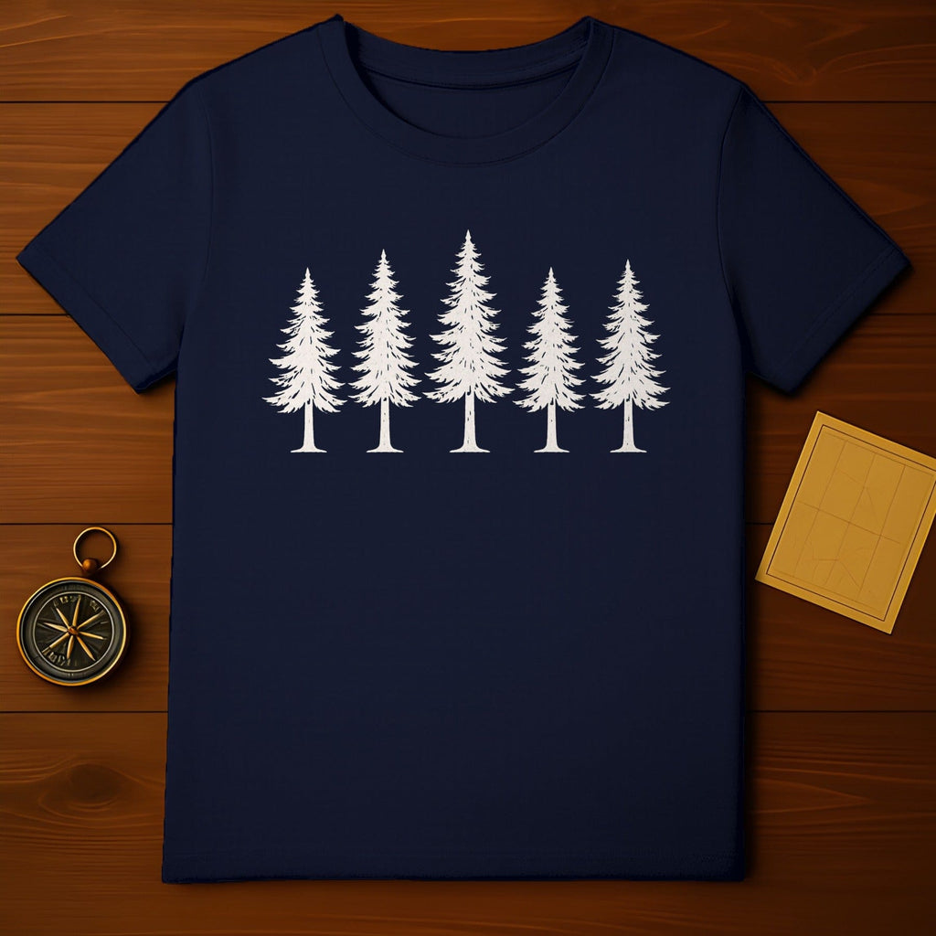 Forest Trees Graphic on Navy Blue T-Shirt Product