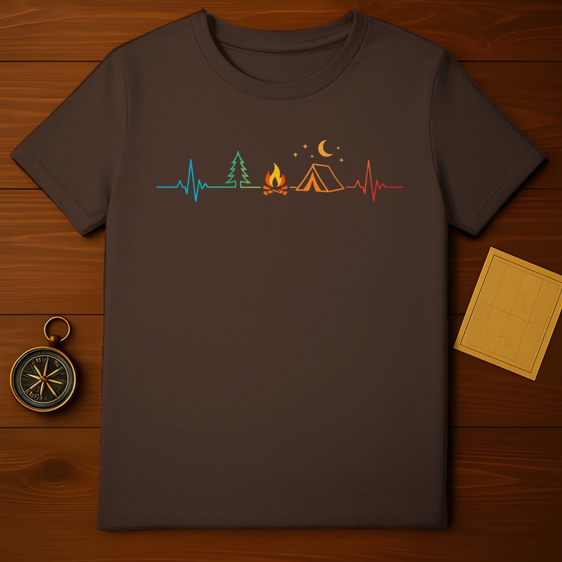 Camping Adventure Heartbeat Design T-Shirt