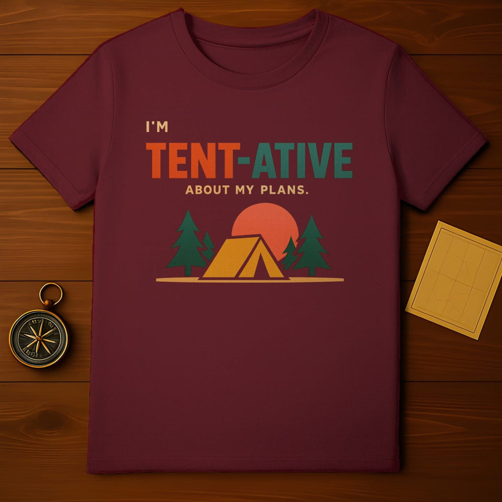 I'M TENT-ATIVE ABOUT MY PLANS Camping Pun T-Shirt product type
Camping
Tentative
Tent
Outdoor
Adventure
Nature
Humor
Funny
Pun
Camp Life
Hiking
Wilderness
Sunset
Trees
Camp Gear
Explorer
Maroon
Graphic Tee
TShirt
Apparel