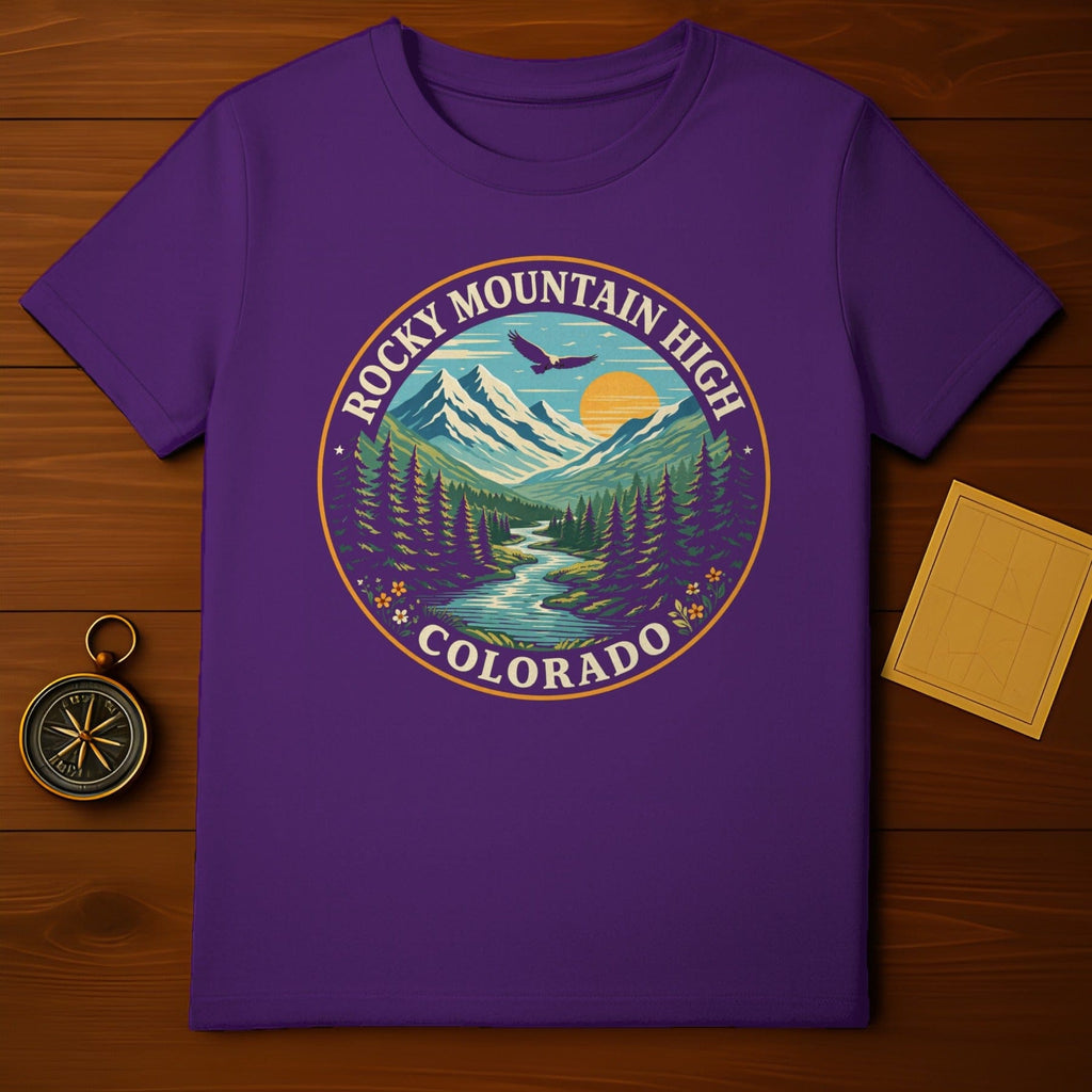 Rocky Mountain High Colorado Eagle Mountains product type
Rocky Mountain High, Colorado Graphic, Mountain Landscape, Eagle Design, Nature Scene, Purple Shirt, Outdoor Adventure, Colorado Souvenir, Vintage Style, Pine Trees, River Valley, Sunset Eagle, Travel Theme, Mountain Vista, Colorado TShirt, Scenic View, Retro Design, Rocky Peaks, Colorado Apparel, Wildlife Graphic