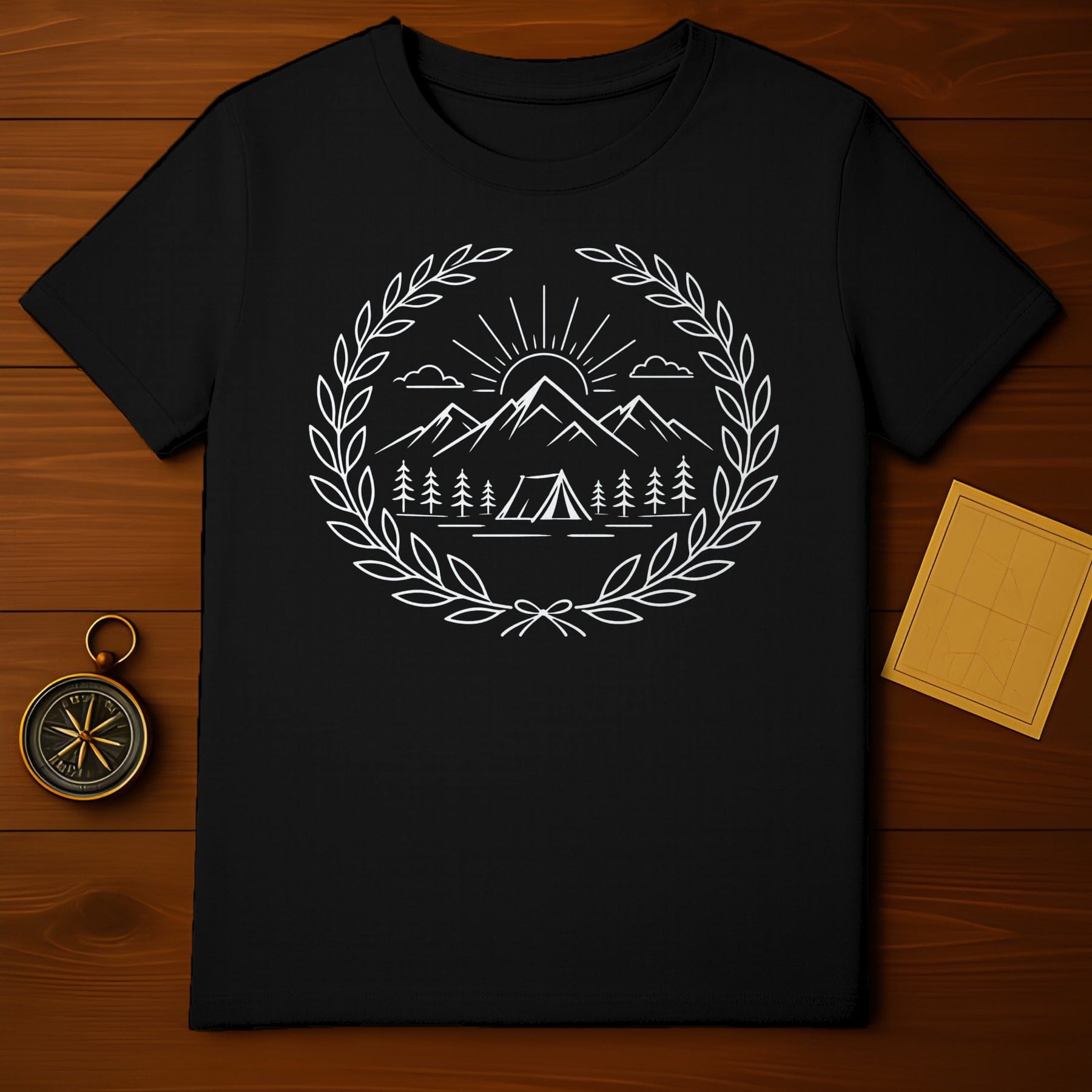 Camping Tent Sun and Mountain Design T-Shirt