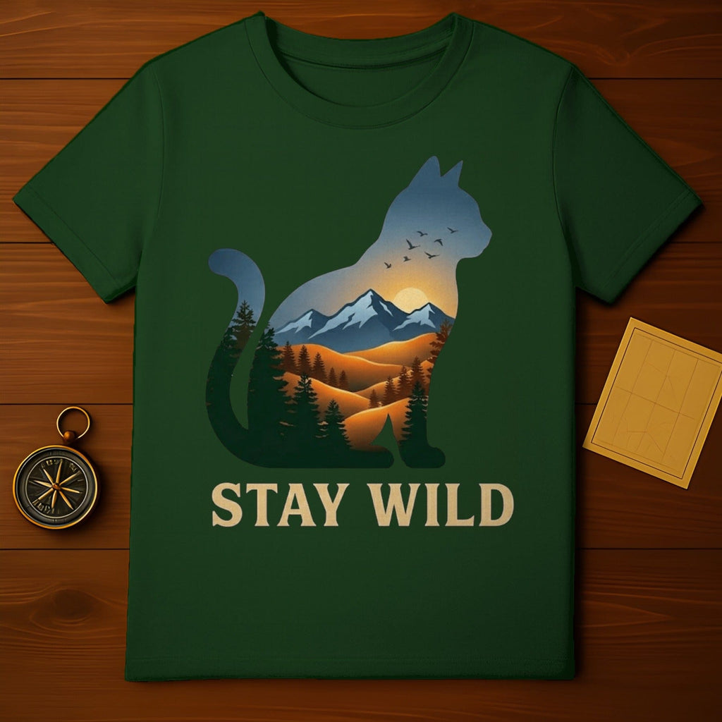 Cat Silhouette Mountain Landscape Sunset Birds STAY WILD product type