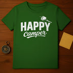 Happy Camper Graphic Tee Green Shirt for Outdoor Lovers