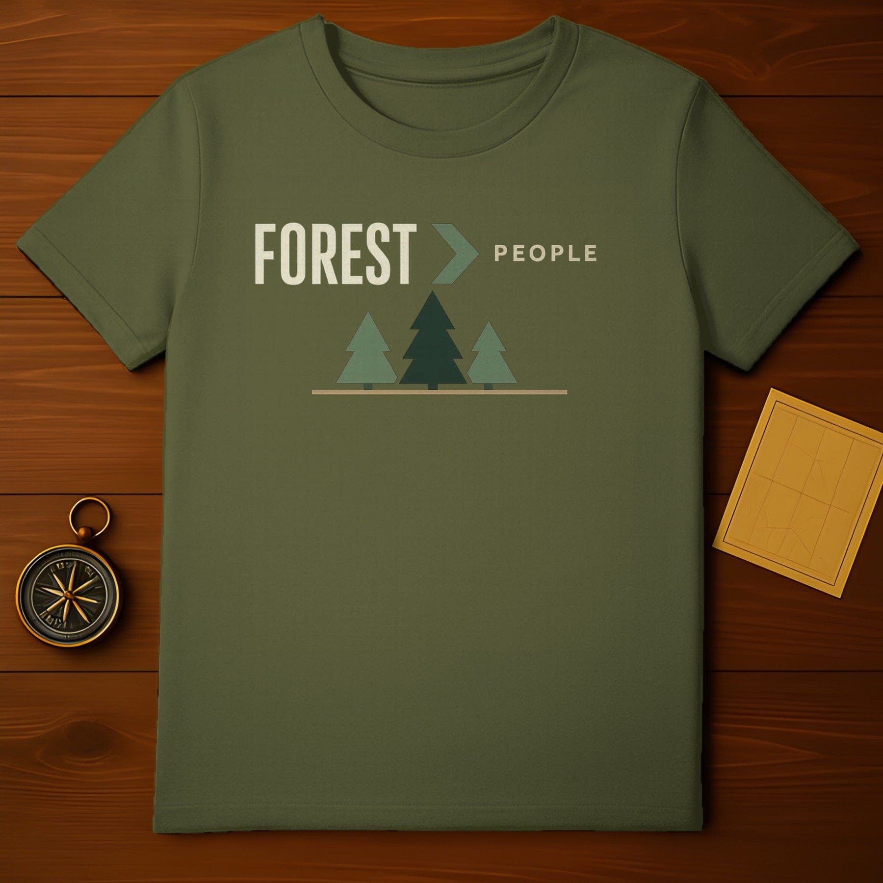 Olive Green FOREST > PEOPLE trees graphic t-shirt product type