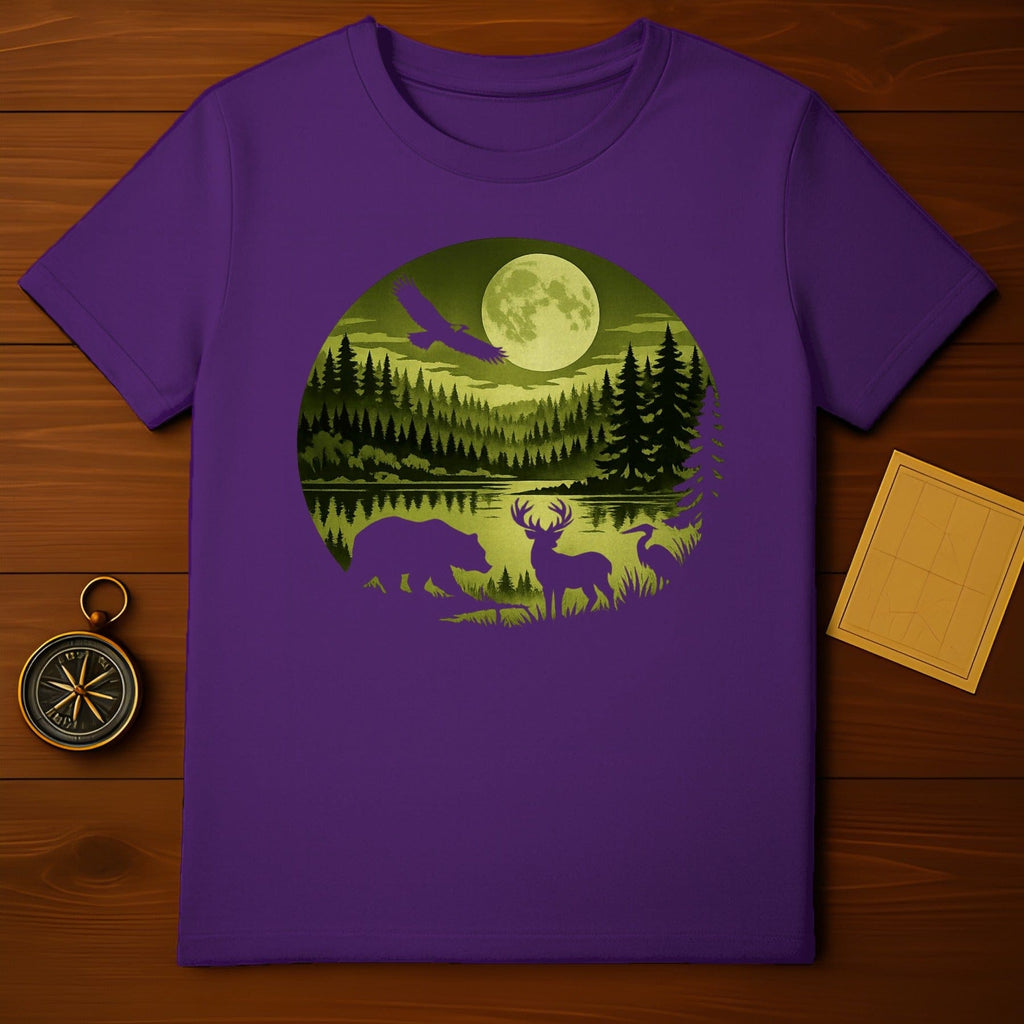 Moonlit Wildlife Scene Graphic Design T-Shirt