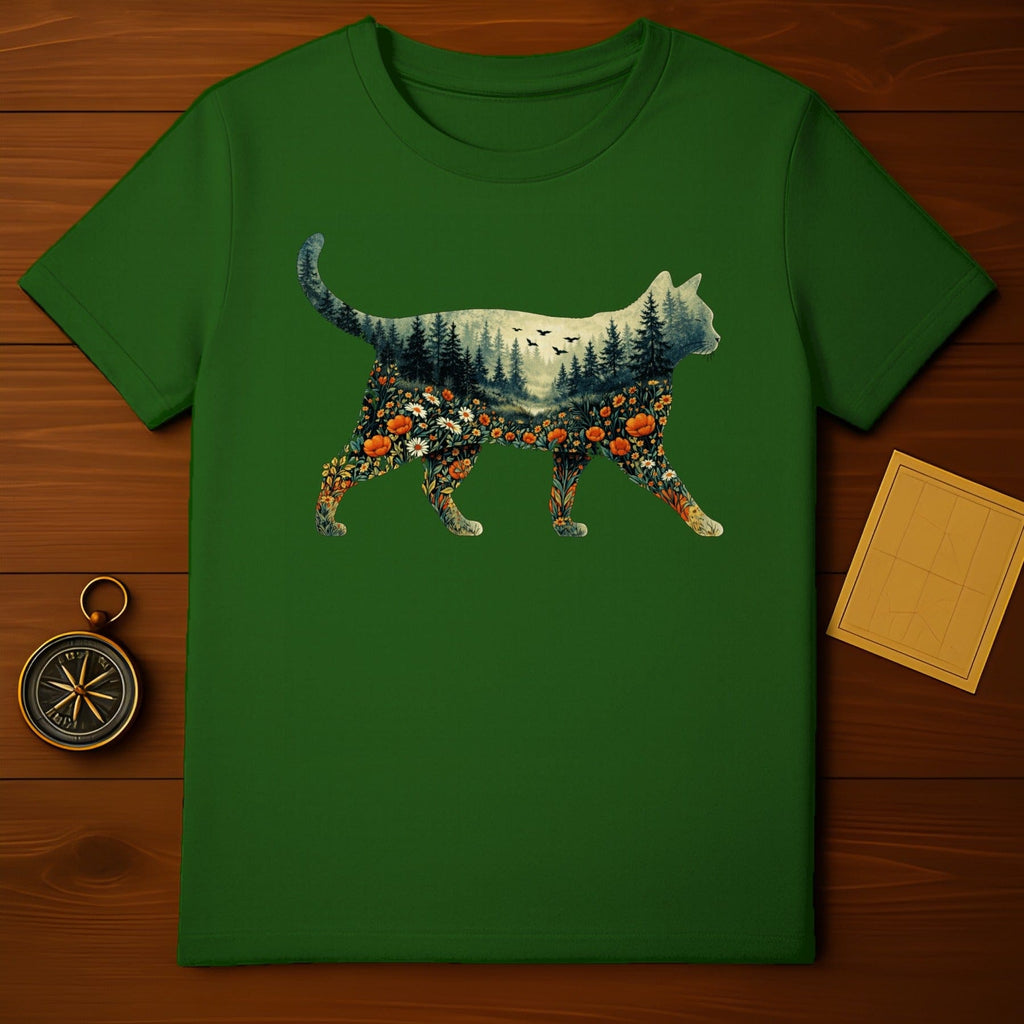 Cat Silhouette with Forest and Flowers T-Shirt Product