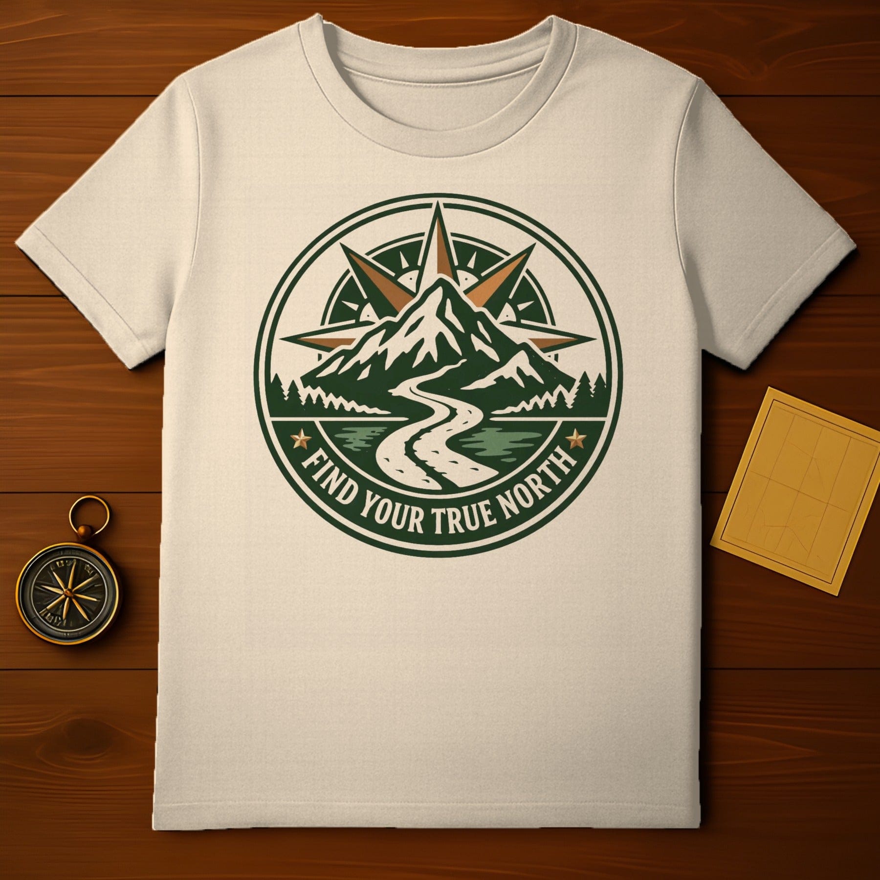 FIND YOUR TRUE NORTH Mountain Compass Adventure product type
T-shirt, Adventure, Nature, Mountains, Compass, Explore, Outdoors, Hiking, Camping, Travel, Graphic Tee, River, Forest, Wilderness, Journey, Direction, True North, Mountain Design, Outdoor Apparel, Exploration