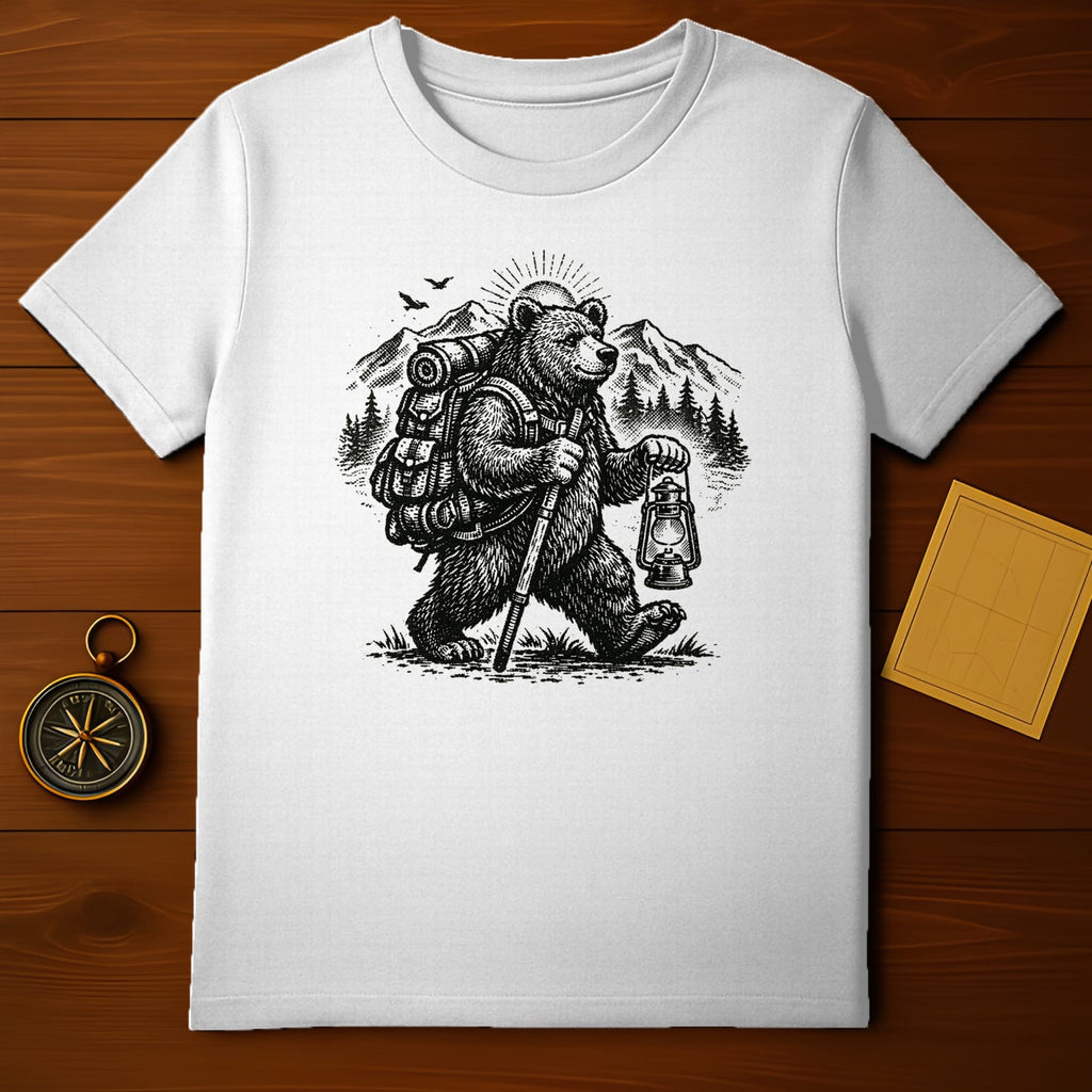 Hiking Bear with Backpack and Lantern T-shirt