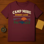 Camp More Worry Less Outdoor Adventure Sunset product type
Camping
Outdoor
Nature
Mountains
Pine Trees
Sunset
Camp More
Worry Less
Adventure
Hiking
Travel
Explore
Forest
Wilderness
Retro design
Vintage style
Graphic tee
Maroon apparel
Good vibes
Relaxing