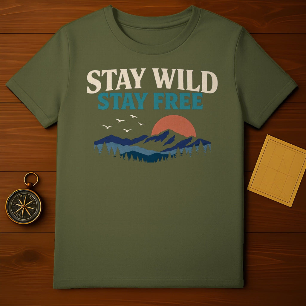 Stay Wild Stay Free Mountain Sunset Birds Graphic product type