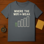 WHERE THE WIFI IS WEAK Outdoor Hiking Explorer product type
Wifi Weak Outdoor Adventure Camping Tee Hiking Shirt Nature Lover Wilderness Design Unplug Gadgets Digital Detox Escape Urban Funny Outdoors Witty Slogan Explore Wild Forest Life Compass Graphic Map Illustration Travel Theme Get Outside No Service Adventure Gift Outdoors Enthusiast
