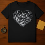 Adventure Awaits Heart Mountain Design T-Shirt