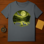Forest Wildlife Scene Under Full Moon T-shirt