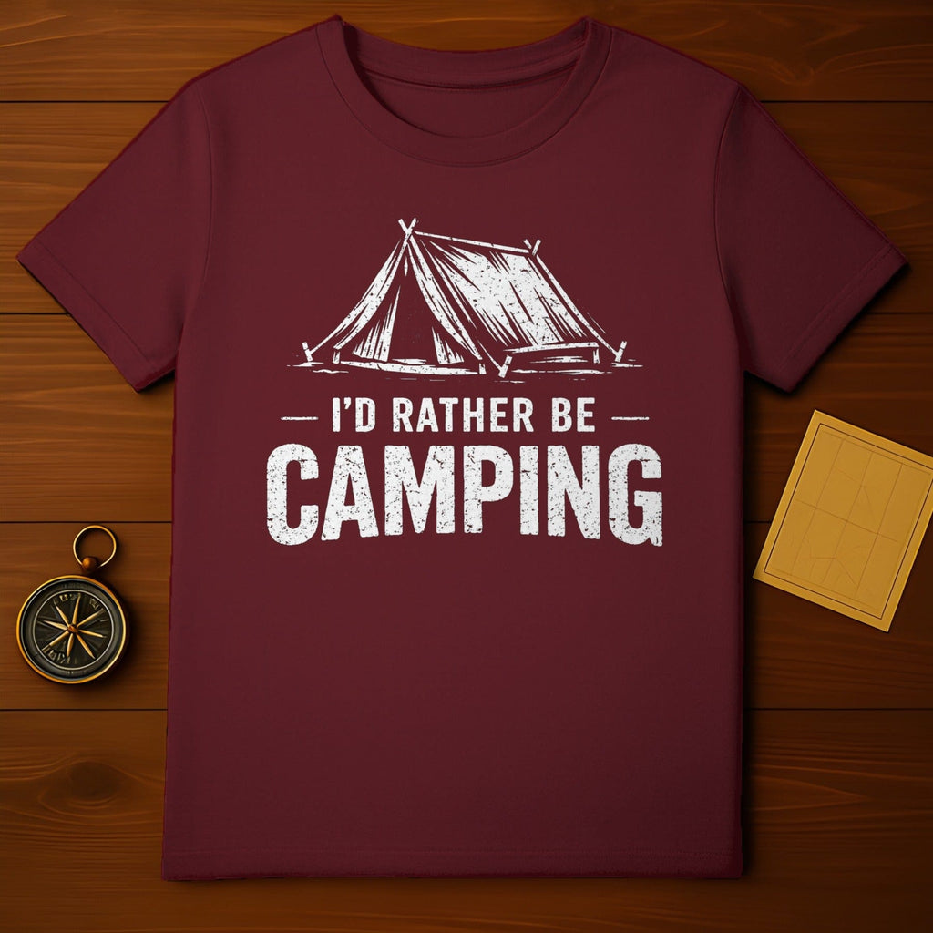 I'd Rather Be Camping Graphic Maroon T-Shirt